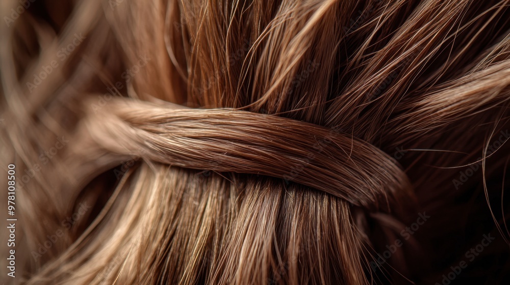 Fototapeta premium A close-up of thick, textured hair being tied with a sturdy hair rubber band, showing the band strength and flexibility.