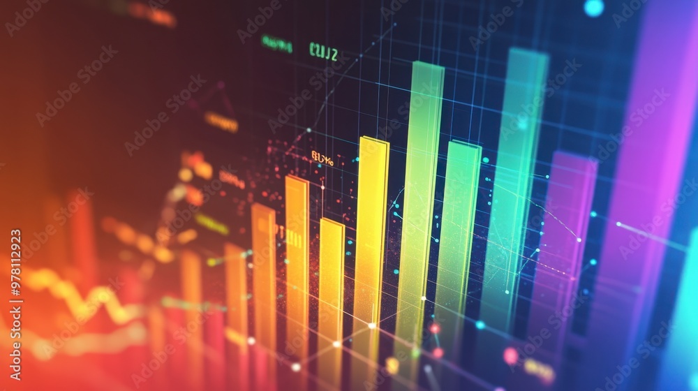 A digital bar graph illustrating customer growth, with colorful bars showing increases over time. A digital bar graph illustrating customer growth, with colorful bars showing increases over time.