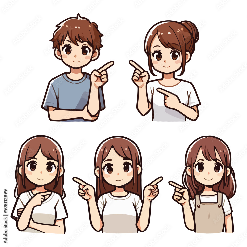 Set of people pointing their finger somewhere. Boy, girl, men and women point fingers. Set of people pointing their finger somewhere. Boy, girl, men and women point fingers.