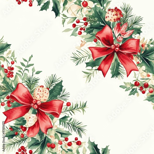 Jolly Tidings: Cheerful Holiday Wreath Adorned with Ribbons