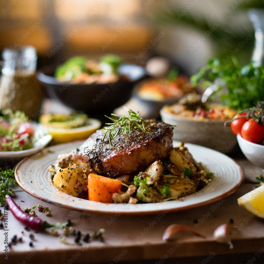 Savory paleo dinner ideas with depth of field focusing on clean ingredients and rich flavors Savory paleo dinner ideas with depth of field focusing on clean ingredients and rich flavors