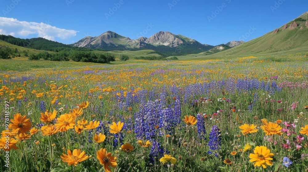 Obraz premium Wildflower meadow bursting with varied colors and textures