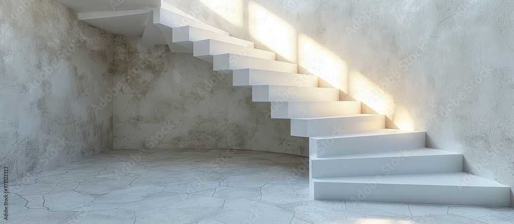 White Spiral Staircase in a Room with Concrete Walls White Spiral Staircase in a Room with Concrete Walls