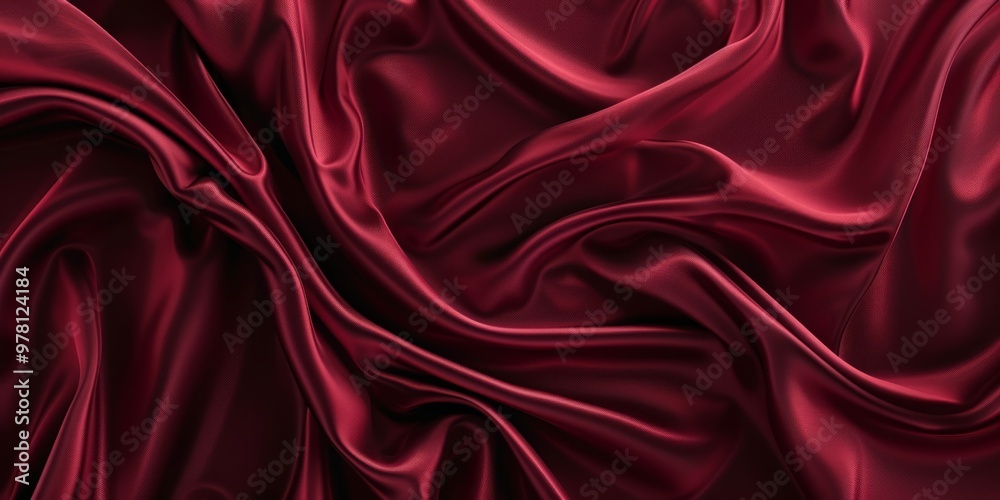 Obraz premium Deep red velvet fabric with soft waves and detailed folds lending a luxurious appearance.