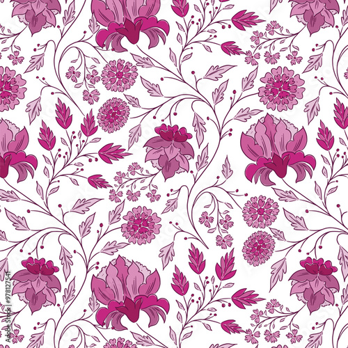 Swirly florals with purple n pink leaves n vines pattern