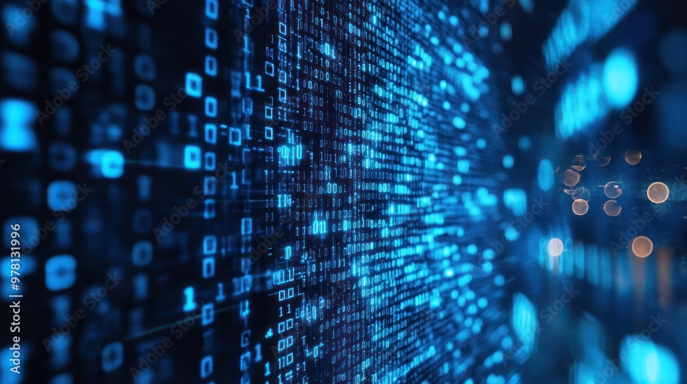 blue digital binary data on computer screen