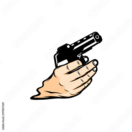 right hand holding a pistol firearm vector illustration