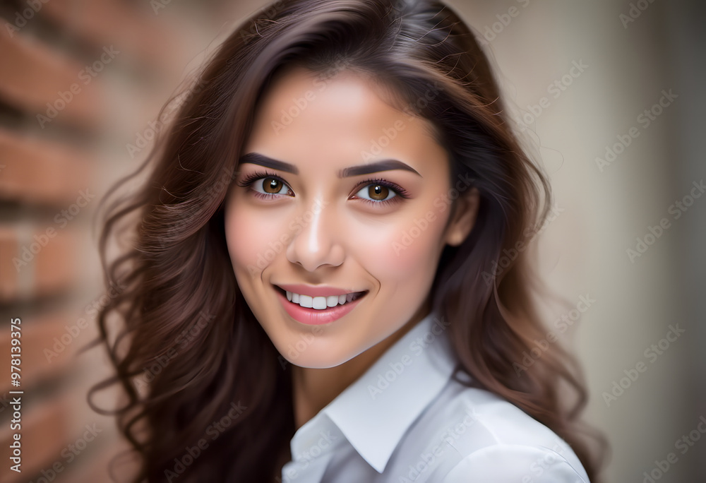A professional young business woman portrait. A young woman with a warm smile. She has long hair. Her expression is friendly and approachable, showcasing her clear skin and bright eyes. A professional young business woman portrait. A young woman with a warm smile. She has long hair. Her expression is friendly and approachable, showcasing her clear skin and bright eyes.