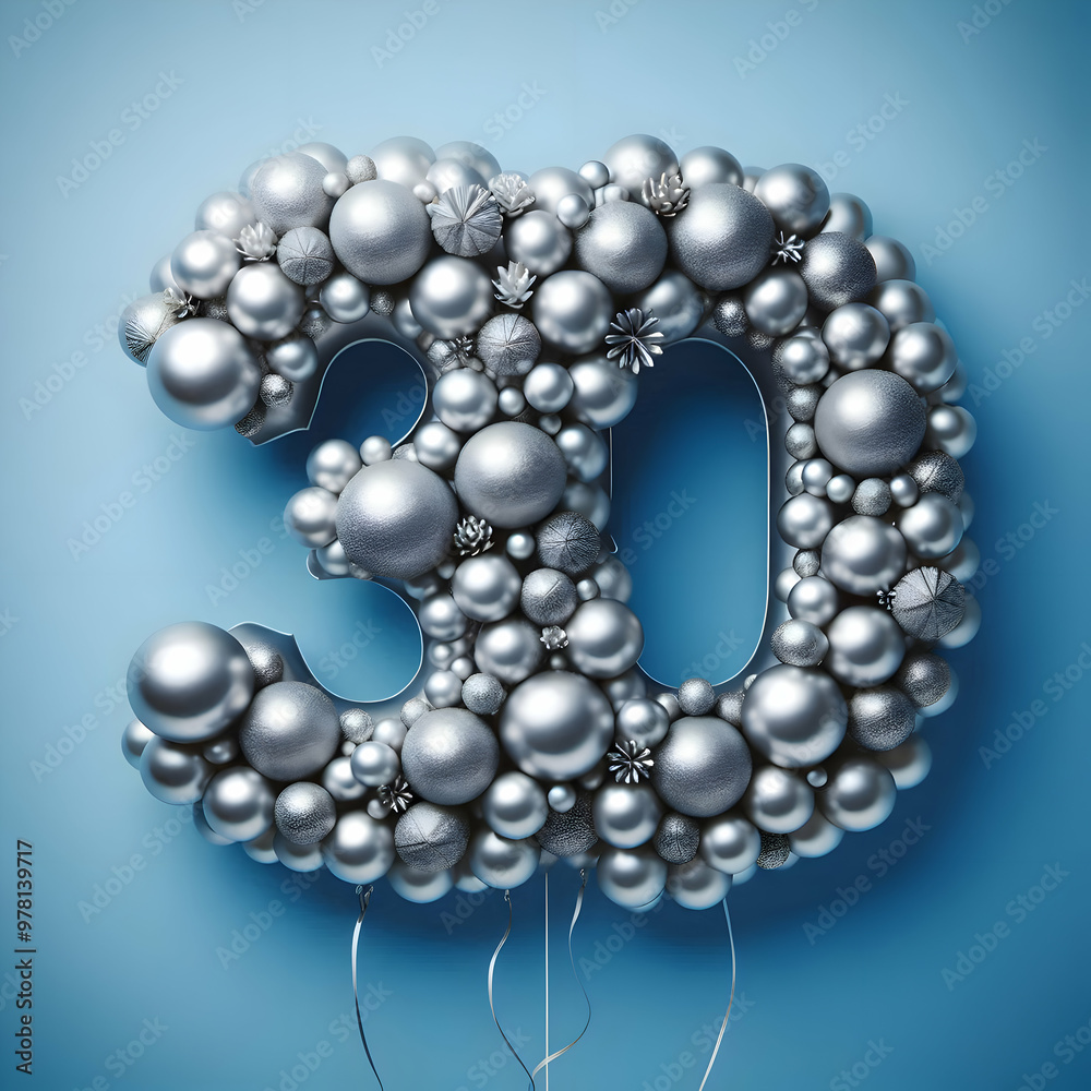 number 30 silver balloon isolated on blue background number 30 silver balloon isolated on blue background