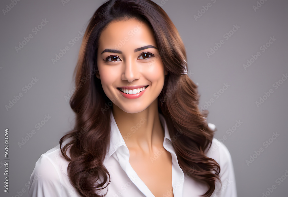 A professional young business woman portrait. A young woman with a warm smile. She has long hair. Her expression is friendly and approachable, showcasing her clear skin and bright eyes. A professional young business woman portrait. A young woman with a warm smile. She has long hair. Her expression is friendly and approachable, showcasing her clear skin and bright eyes.