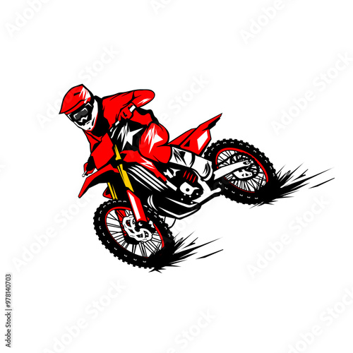motocross rider drifting turning corners front left side view vector illlustration