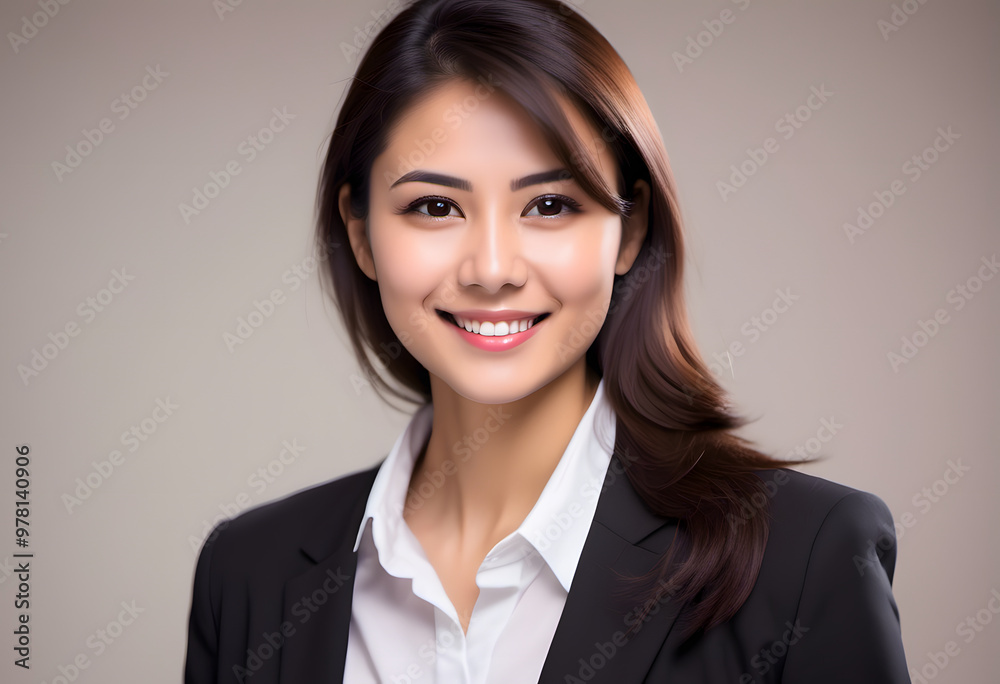 A professional young business woman portrait. A young woman with a warm smile. She has long hair. Her expression is friendly and approachable, showcasing her clear skin and bright eyes. A professional young business woman portrait. A young woman with a warm smile. She has long hair. Her expression is friendly and approachable, showcasing her clear skin and bright eyes.