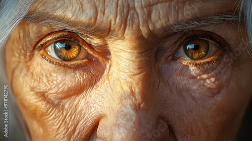 Wallpaper Mural Detailed close-up of an elderly woman's face, showing intricate wrinkles shaped by years of experience, her smile faint but filled with untold stories Torontodigital.ca