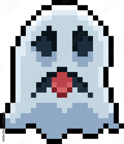 Halloween Little Ghost Pixel 8bit Illustration.