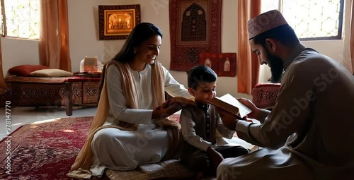 Wallpaper Mural A peaceful family scene where a Muslim child reads the Quran, surrounded by the warmth and support of their parents Torontodigital.ca