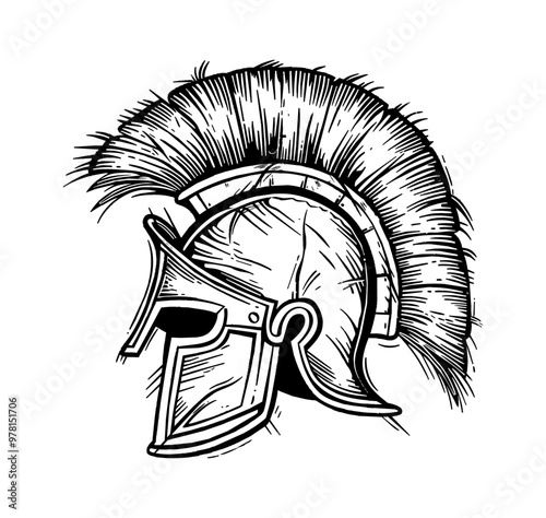 spartan helmet engraving black and white outline, good quality