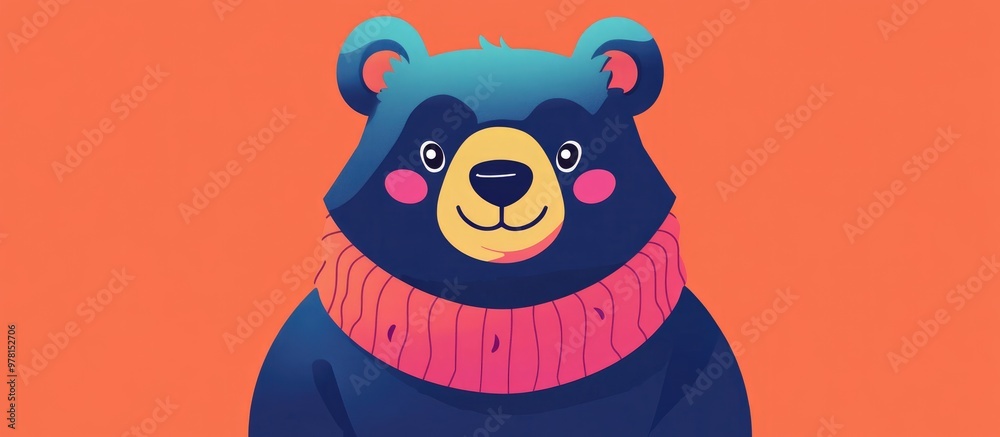 Fototapeta premium Cute flat cartoon bear in a vibrant color palette