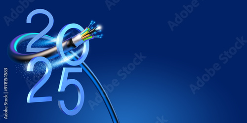 Creative 2025 New Year design template with a fiber optic cable.