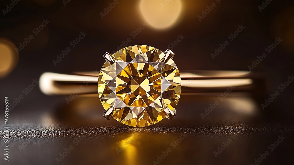 Closeup of Yellow Diamond Ring in Gold Setting Closeup of Yellow Diamond Ring in Gold Setting