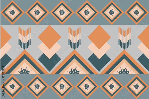 pattern in ethnic concept. There are geometric shapes in this ethnic pattern makes it looks Indian style This ethnic design is suitable for textile industry, fashion industry and also home decorating