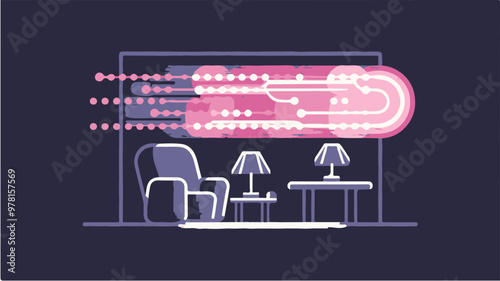 Modern Living Room with Abstract Digital Elements