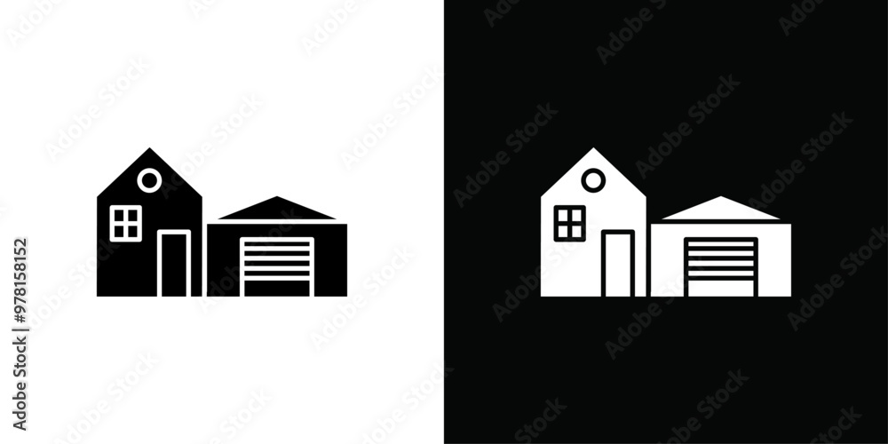 house with garage icon Vector flat thin line illustration house with garage icon Vector flat thin line illustration