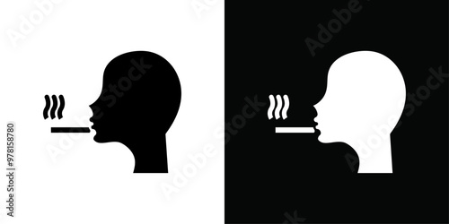 man smoking cigarette icon Vector flat thin line illustration
