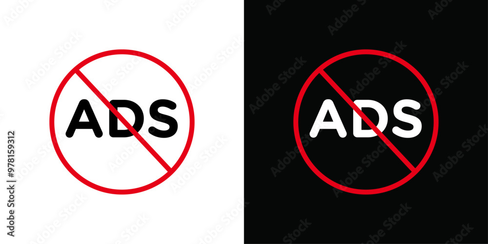 No ads icon Vector flat thin line illustration No ads icon Vector flat thin line illustration