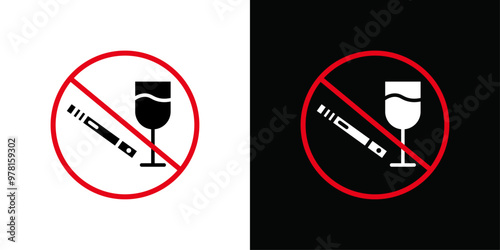 No alcohol and cigarettes icon Vector flat thin line illustration
