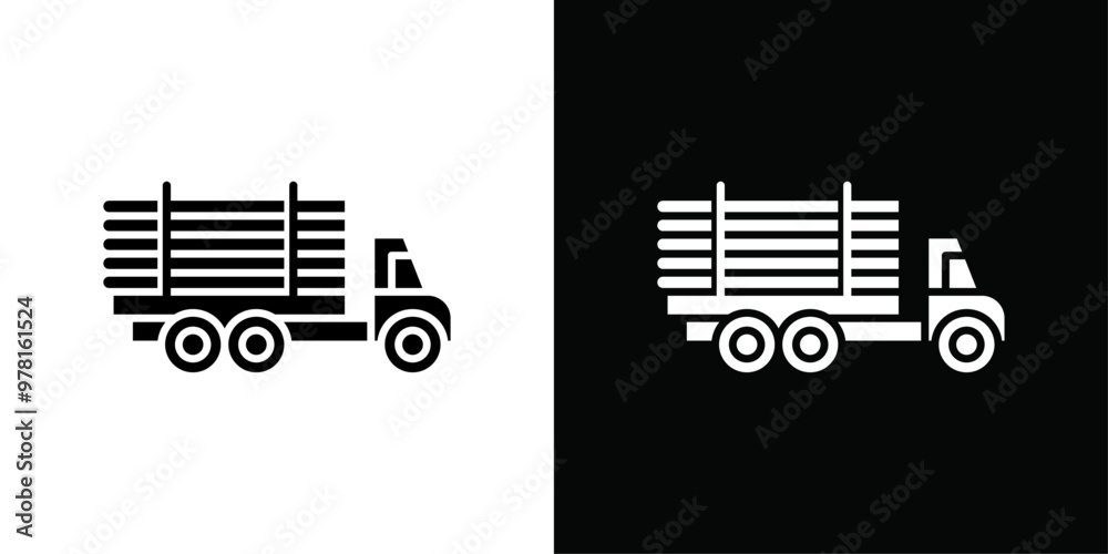 Timber truck icon Vector flat thin line illustration Timber truck icon Vector flat thin line illustration