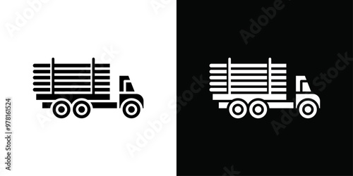 Timber truck icon Vector flat thin line illustration