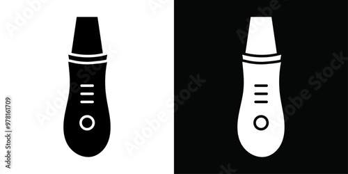 Ultrasonic face skin scrubber icon Vector flat thin line illustration