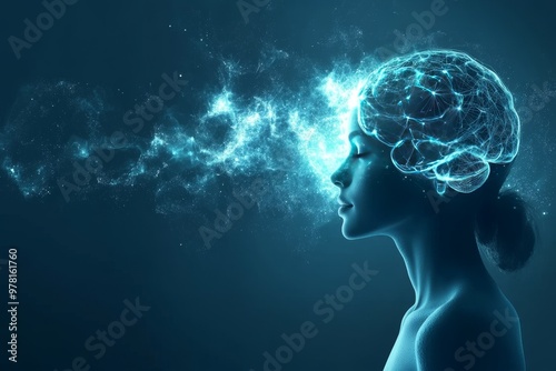 Glowing blue neural pathways in the shape of a human head silhouette symbolizing the complexity of brain function mental connectivity and the mysteries of cognitive science and human intelligence