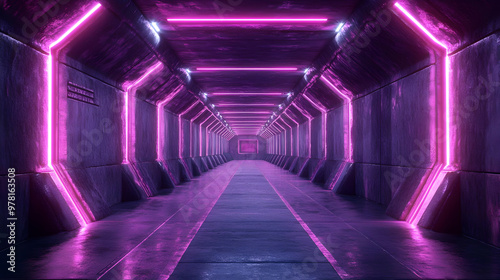 Purple Neon Lights Corridor 3D Illustration