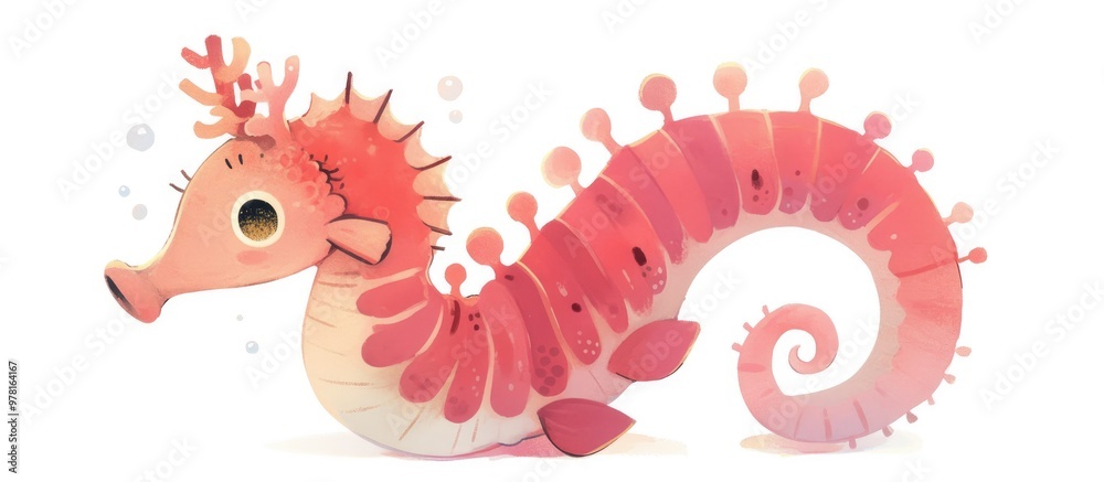 Pink plush seahorse toy painting isolated on a white background Stuffed hippocampus figure with a playful design featuring coral like spots Pink plush seahorse toy painting isolated on a white background Stuffed hippocampus figure with a playful design featuring coral like spots