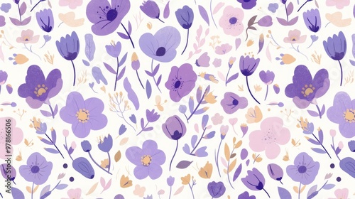 Elegant light purple floral vector wallpaper on a white background Vibrant natural style flowers create a colorful pattern suitable for children s books photo