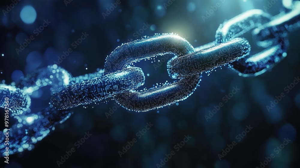 A blue digital chain of blocks being connected, symbolizing the data exchange in blockchain technology. A blue digital chain of blocks being connected, symbolizing the data exchange in blockchain technology.