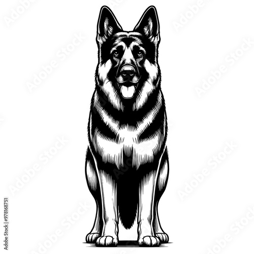 Cute German Shepherd in full-body, hand drawn sketch. Vector isolated on white background	