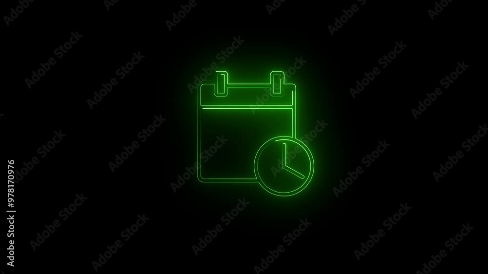 glowing neon schedule icon with calendar and clock,Schedule, business event concept animation. on black background glowing neon schedule icon with calendar and clock,Schedule, business event concept animation. on black background