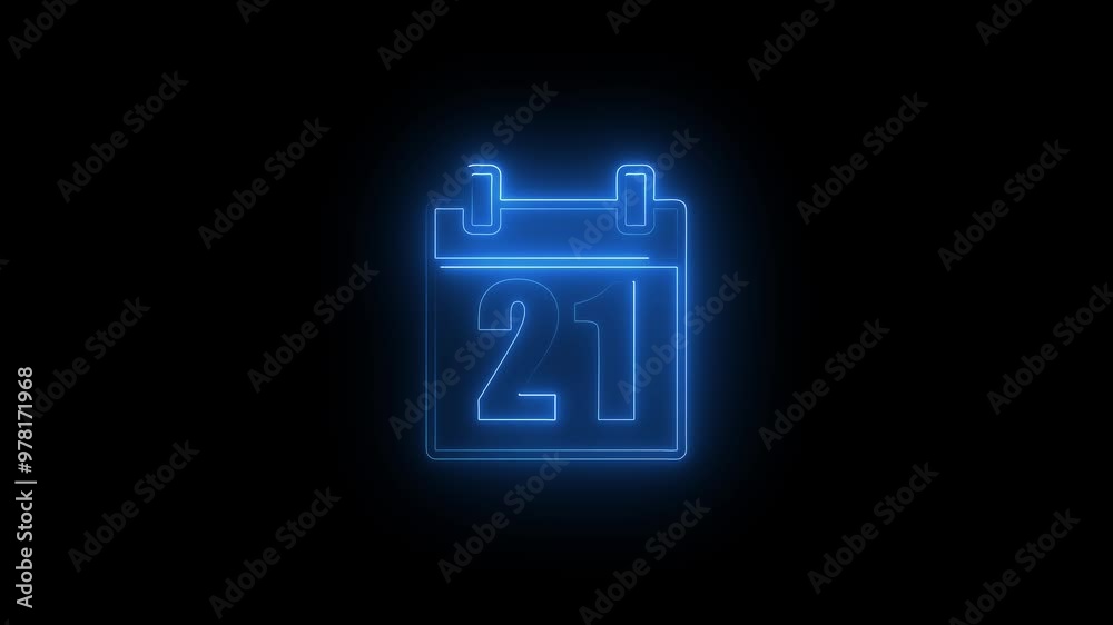 glowing neon 21 date calendar icon Animation with black background glowing neon 21 date calendar icon Animation with black background