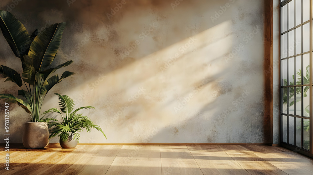 3D Render of a Minimalist Room with Wooden Floor and Greenery 3D Render of a Minimalist Room with Wooden Floor and Greenery