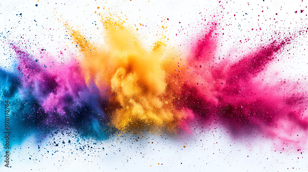 Vibrant explosion of colored powder creating a stunning visual effect. Perfect for artistic and festive themes. Vibrant explosion of colored powder creating a stunning visual effect. Perfect for artistic and festive themes.