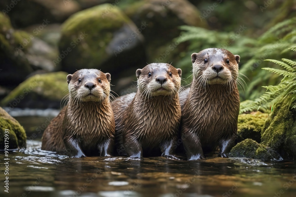 Otter Family by a Rocky Stream Otter Family by a Rocky Stream