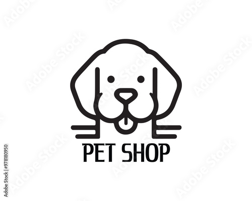 Dog logo design for pet shop with line art style vector illustration