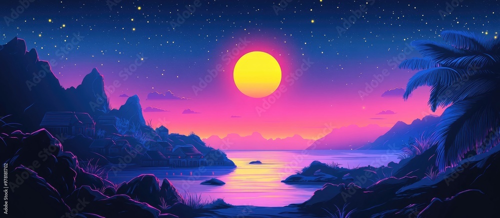 Starry Sky Village Underworld Vista Anime Manga Retro Neon Aesthetic What Lies Beyond The Lost World Scenic Seascape Shoreline Celestial Palette Sapphire Indigo Blue Yellow Crimson Starry Sky Village Underworld Vista Anime Manga Retro Neon Aesthetic What Lies Beyond The Lost World Scenic Seascape Shoreline Celestial Palette Sapphire Indigo Blue Yellow Crimson