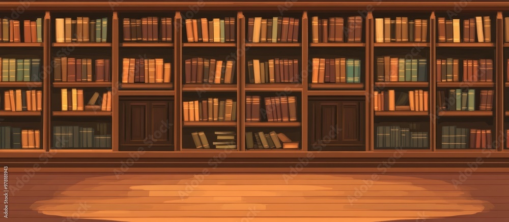 Antique Wooden Bookshelves In Library Background Illustration Antique Wooden Bookshelves In Library Background Illustration
