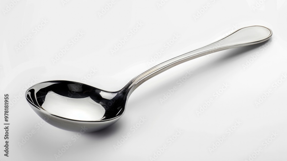 Close up of a sleek shiny stainless steel spoon with a curved design and a highly polished reflective surface perfect for modern kitchen and dining settings Close up of a sleek shiny stainless steel spoon with a curved design and a highly polished reflective surface perfect for modern kitchen and dining settings