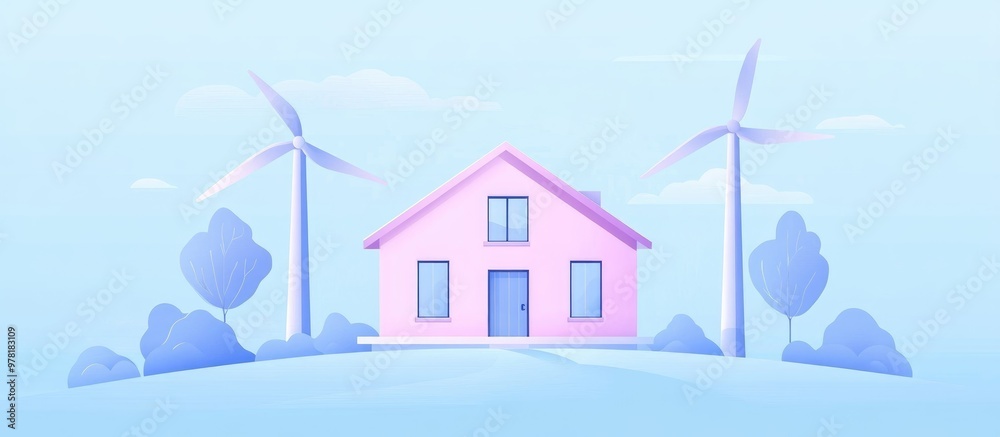 House View With Wind Turbines For Clean Energy Production House View With Wind Turbines For Clean Energy Production