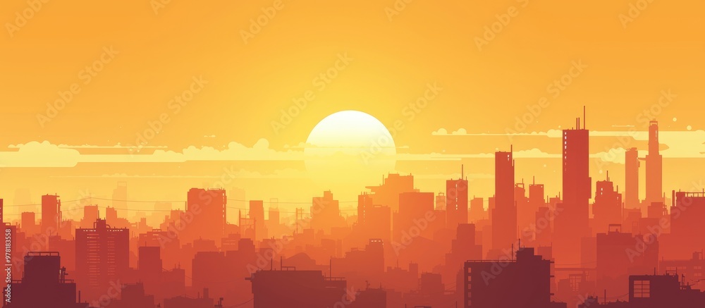 Fototapeta premium Metropolitan Skyline Obscuring Sunset With Sun Rays
