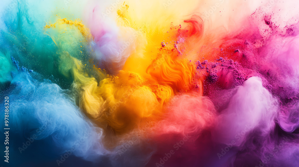 Fototapeta premium Vibrant explosion of color swirling together, creating a beautiful abstract pattern of hues. Ideal for creative designs and backgrounds.